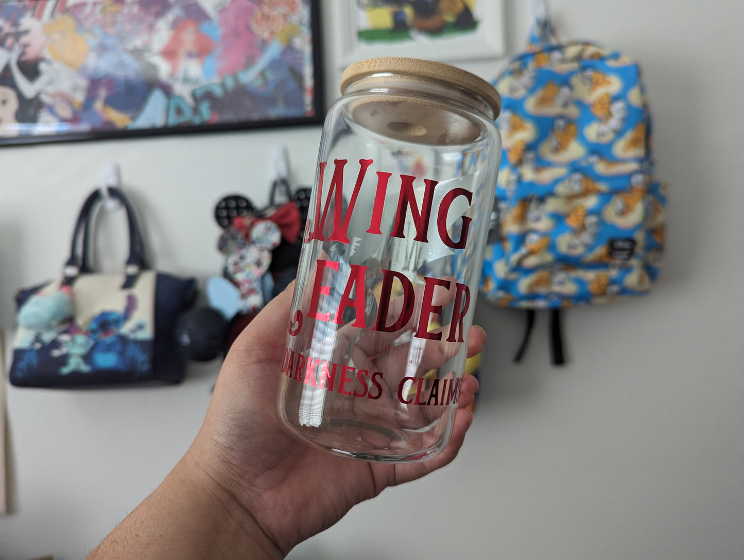 Wing Leader V 1 | Glass Can Cup, Glass Cup, Bamboo Lid, Reusable Glass Cup, Manon Blackbeak Inspired